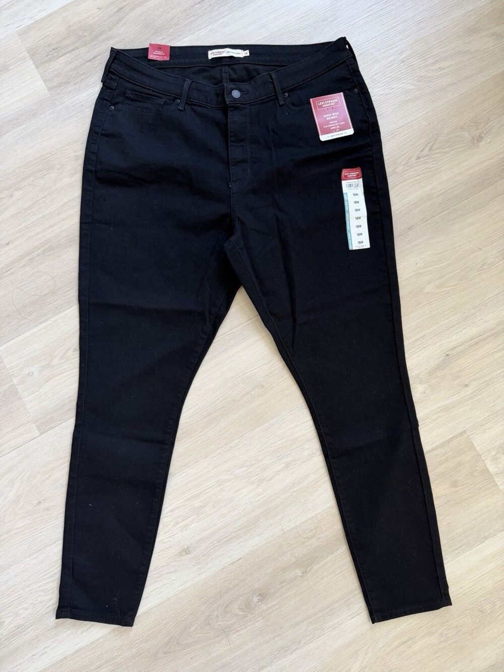 Levi Strauss Signature Women High Rise Skinny Jeans Black Denim Size 18